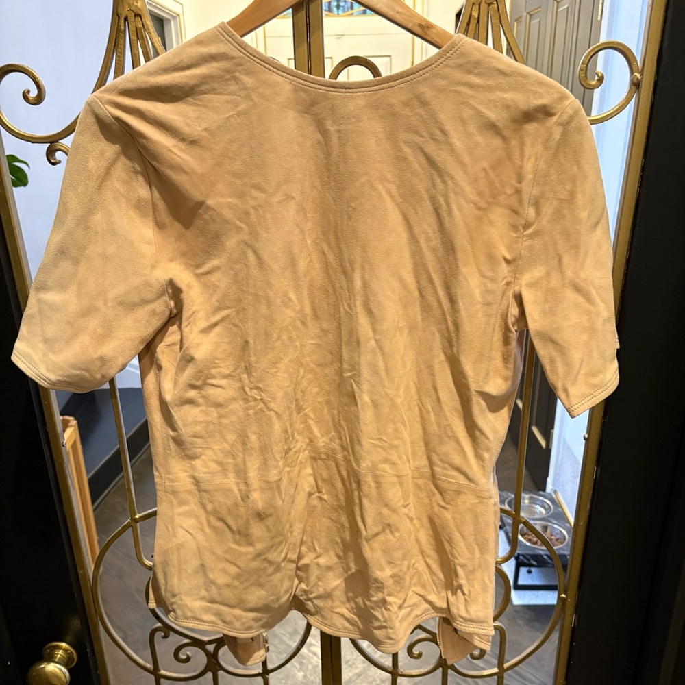 Balmain Beige Jacket shirt with Gold Zipper size 38 lamb skin thin AS IS small?